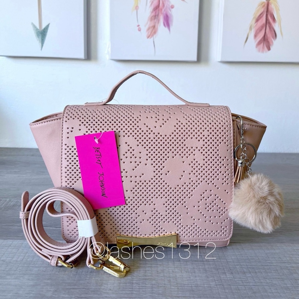 BETSEY JOHNSON Bag Rylie Perforated Satchel - Blush Pink Floral XORILEY